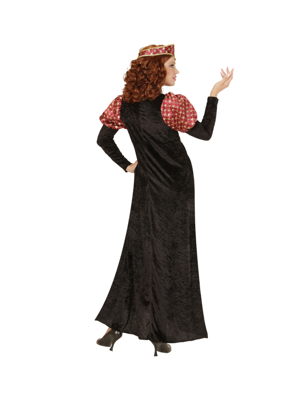 Robe médiévale femme noire & rouge – Coiffe incluse
