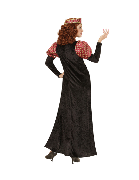 Robe médiévale femme noire & rouge – Coiffe incluse