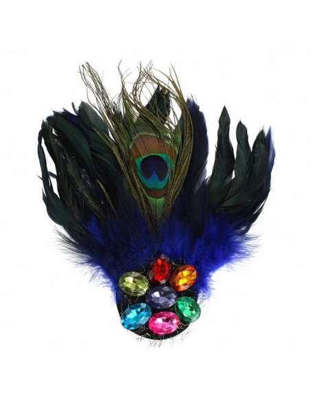 Broche plumes de paon avec pierres  : Bleu