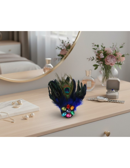 Broche plumes de paon avec pierres – 2 couleurs : Bleu ou Rouge