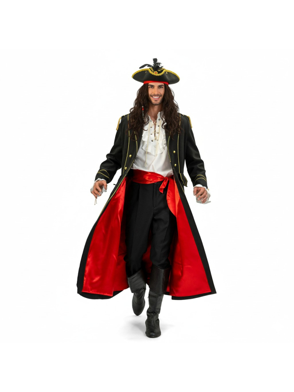Manteau de pirate homme – Qualité luxe, doublé satin rouge (M à XL)