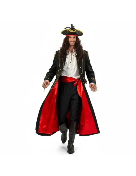 Manteau de pirate homme – Qualité luxe, doublé satin rouge (M à XL)
