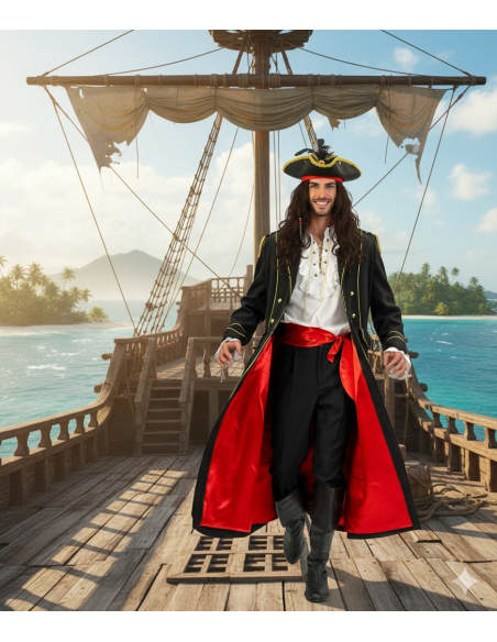 Manteau de pirate homme – Qualité luxe, doublé satin rouge (M à XL)