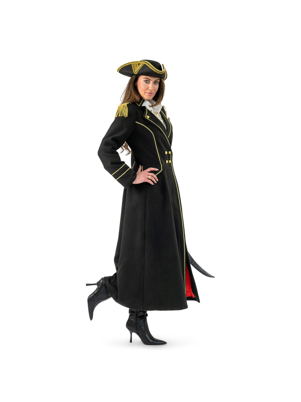 Manteau de pirate femme luxe, doublure rouge (S/M, M/L, L/XL)