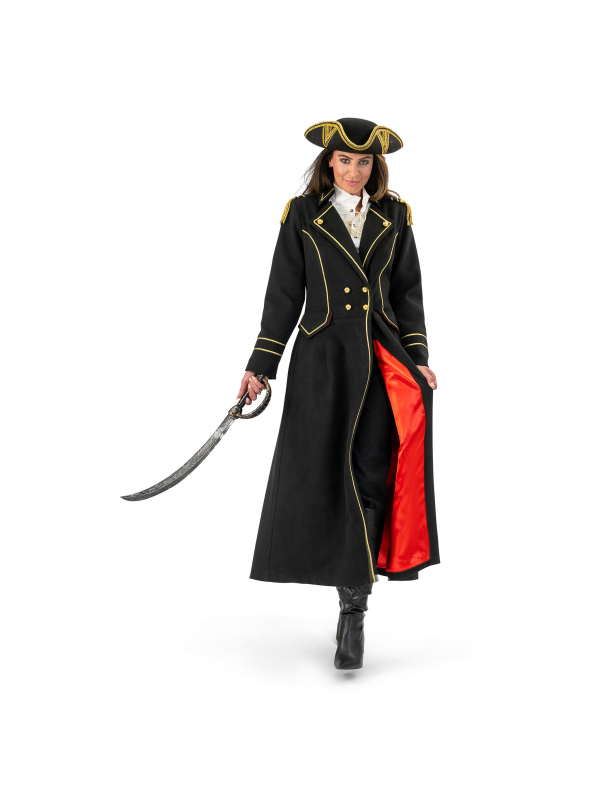 Manteau de pirate femme luxe, doublure rouge (S/M, M/L, L/XL)