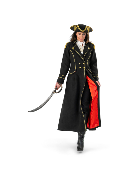 Manteau de pirate femme luxe, doublure rouge (S/M, M/L, L/XL)