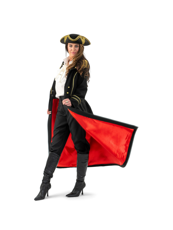 Manteau de pirate femme luxe, doublure rouge (S/M, M/L, L/XL)