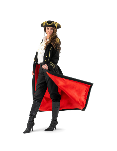 Manteau de pirate femme luxe, doublure rouge (S/M, M/L, L/XL)