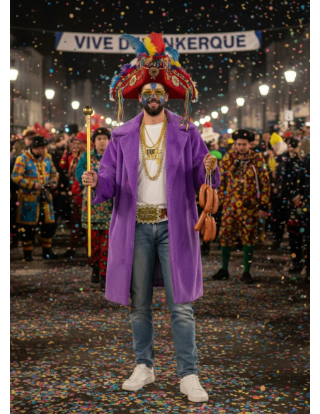 manteau violet carnaval de dunkerque fausse fourrure mixte homme femme Déguiz-Fêtes