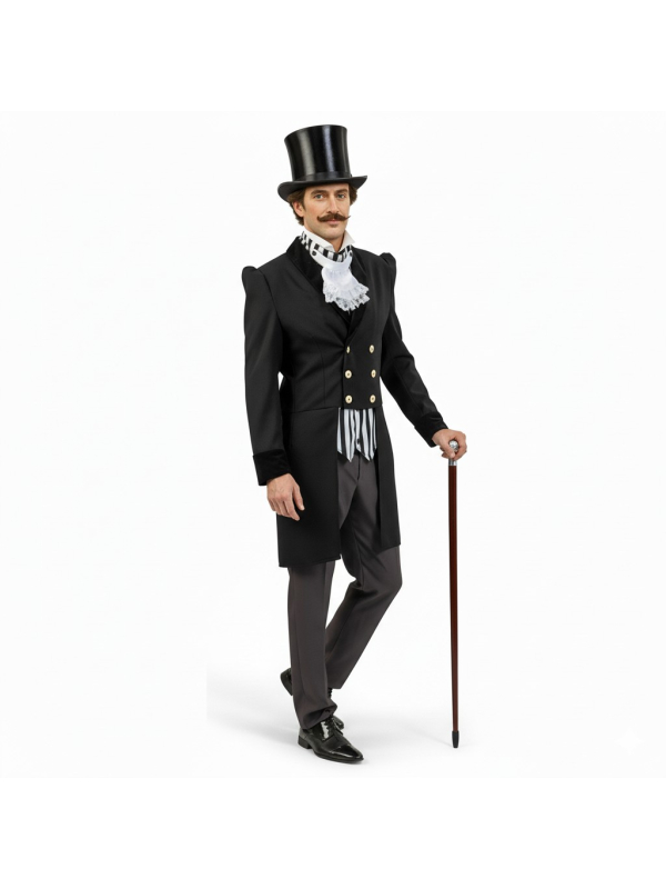 Costume Gentleman Victorien Homme – Queue de Pie, Jabot et Pantalon Style Charles Dickens