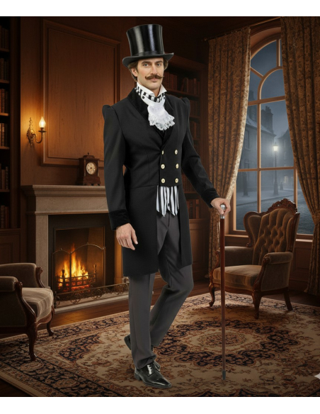 Costume Gentleman Victorien Homme – Queue de Pie, Jabot et Pantalon Style Charles Dickens