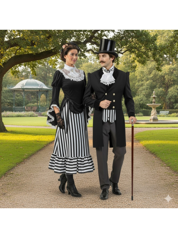 Costume Gentleman Victorien Homme – Queue de Pie, Jabot et Pantalon Style Charles Dickens