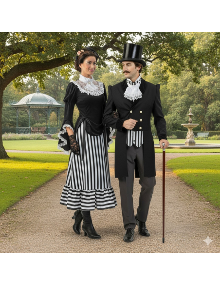Costume Gentleman Victorien Homme – Queue de Pie, Jabot et Pantalon Style Charles Dickens