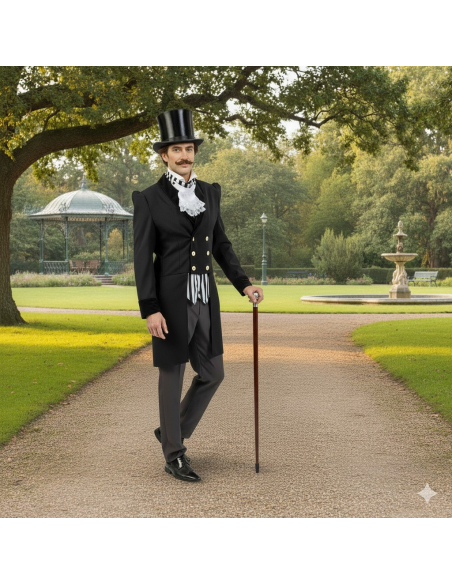 Costume Gentleman Victorien Homme – Queue de Pie, Jabot et Pantalon Style Charles Dickens