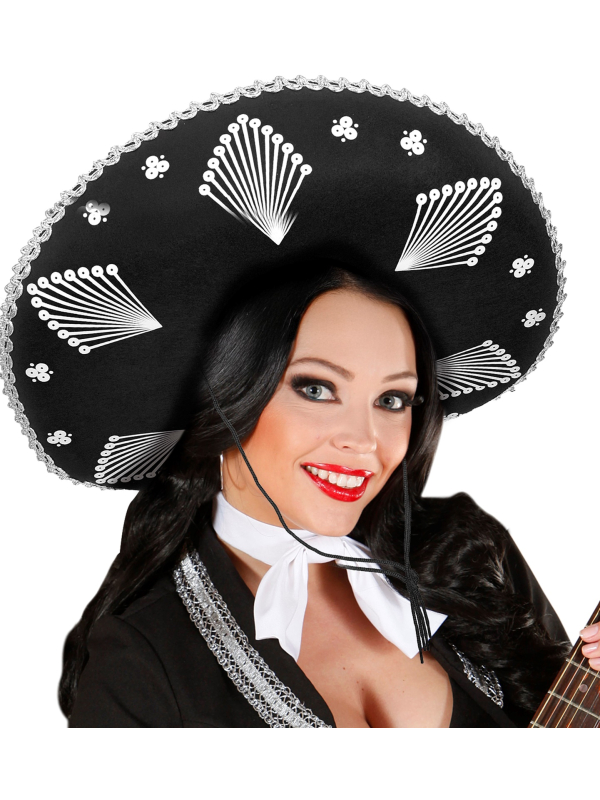 Sombrero Noir Mexicain avec Cordon – Taille Unique Adulte