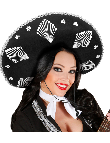 Sombrero Noir Mexicain avec Cordon – Taille Unique Adulte