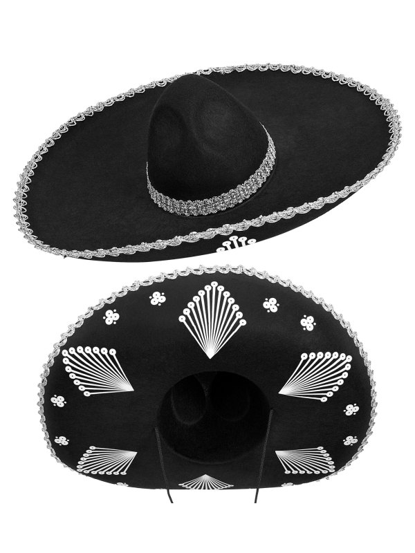 Sombrero Noir Mexicain avec Cordon – Taille Unique Adulte