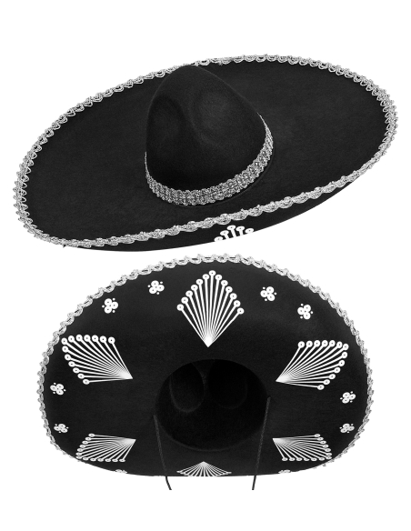 Sombrero Noir Mexicain avec Cordon – Taille Unique Adulte