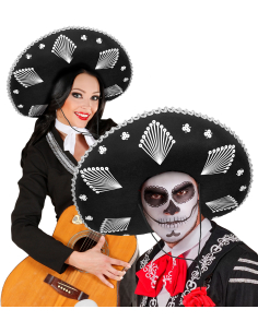 Sombrero Noir Mexicain avec Cordon – Taille Unique Adulte