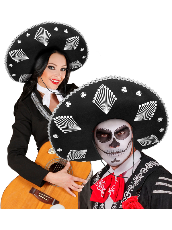 Sombrero Noir Mexicain avec Cordon – Taille Unique Adulte
