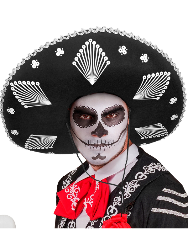 Sombrero Noir Mexicain avec Cordon – Taille Unique Adulte