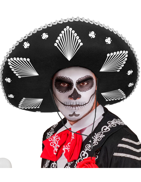 Sombrero Noir Mexicain avec Cordon – Taille Unique Adulte
