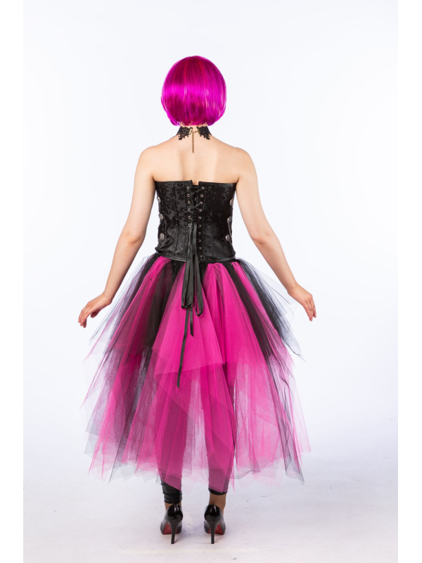 Tutu long asymétrique noir & fuchsia – Taille élastique (SM, L/XL)