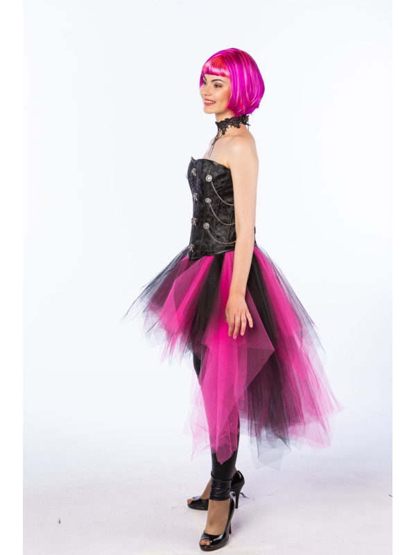 Tutu long asymétrique noir & fuchsia – Taille élastique (SM, L/XL)