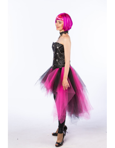 Tutu long asymétrique noir & fuchsia – Taille élastique (SM, L/XL)