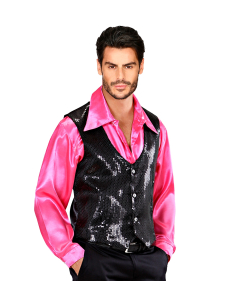 Gilet à paillettes noir homme – Dos satiné réglable (M à XL)