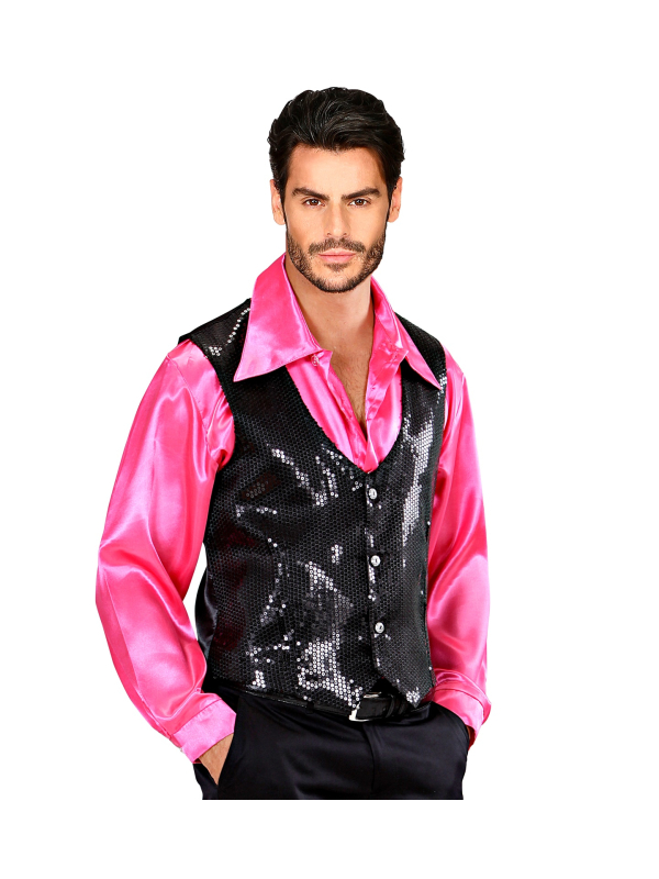 Gilet à paillettes noir homme – Dos satiné réglable (M à XL)