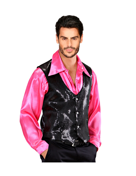 Gilet à paillettes noir homme – Dos satiné réglable (M à XL)