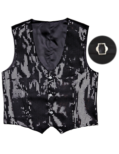 Gilet à paillettes noir homme – Dos satiné réglable (M à XL) 2