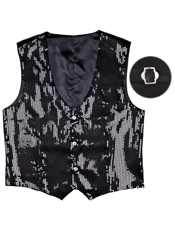 Gilet à paillettes noir homme – Dos satiné réglable (M à XL)