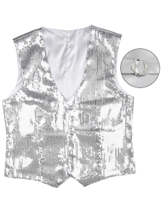 Gilet à paillettes argenté homme – Dos satiné réglable (M à XL) 2