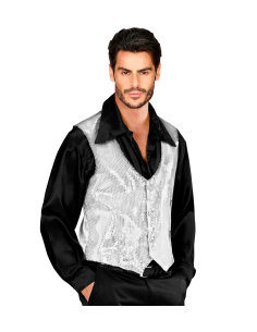 Gilet à paillettes argenté homme – Dos satiné réglable (M à XL)