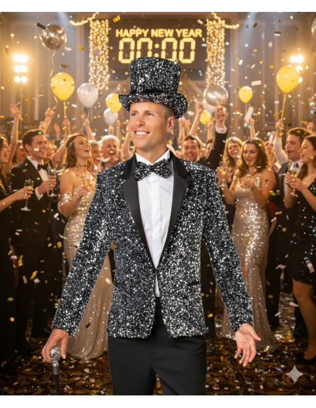 Veste homme à paillettes argent – Élégance, fête et style scintillant