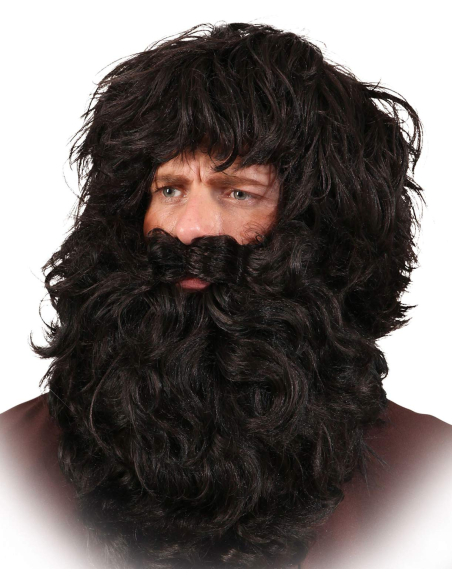 Ensemble perruque, barbe et moustache de Père Fouettard noir/brun – adulte