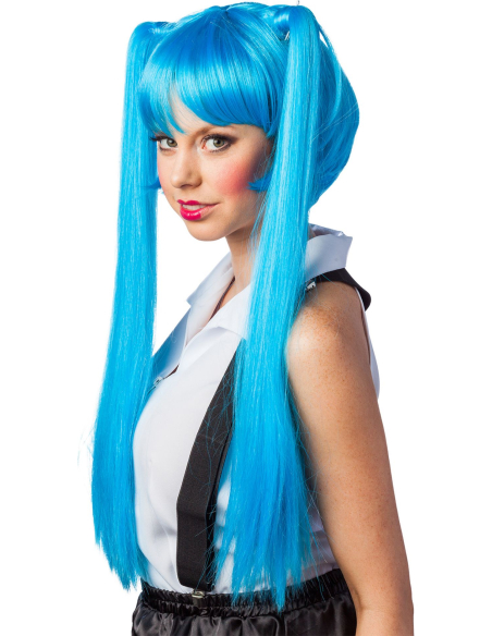 Perruque Hatsune Miku – Turquoise, longues doubles couettes & frange