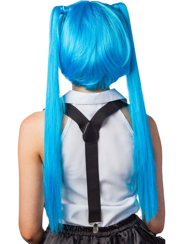 Perruque Hatsune Miku – Turquoise, longues doubles couettes & frange