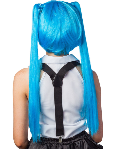 Perruque Hatsune Miku – Turquoise, longues doubles couettes & frange