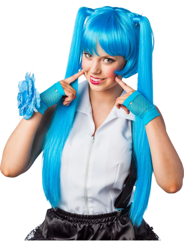Perruque Hatsune Miku – Turquoise, longues doubles couettes & frange