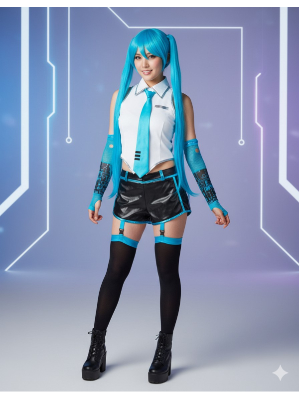 Perruque Hatsune Miku – Turquoise, longues doubles couettes & frange