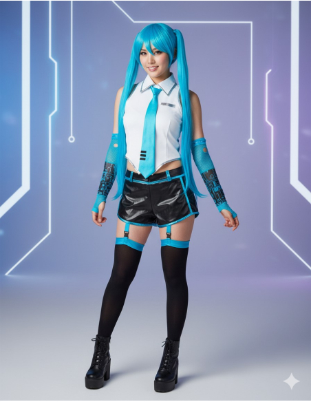 Perruque Hatsune Miku – Turquoise, longues doubles couettes & frange