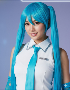 Perruque Hatsune Miku – Turquoise, longues doubles couettes & frange