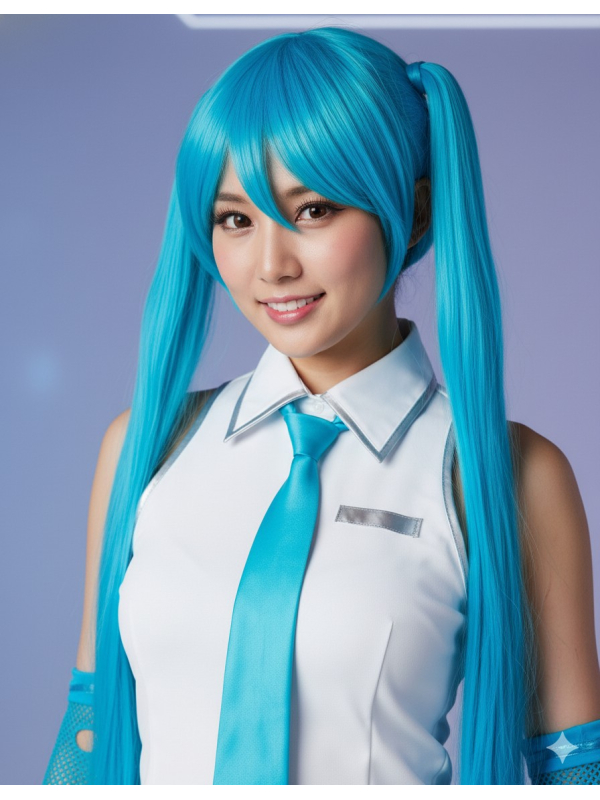Perruque Hatsune Miku – Turquoise, longues doubles couettes & frange