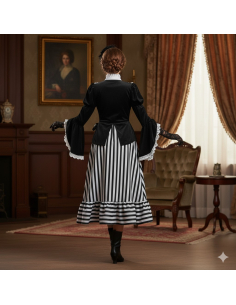 Costume Dame Victorienne – Robe Noire et Blanche à Rayures Style Charles Dickens 2