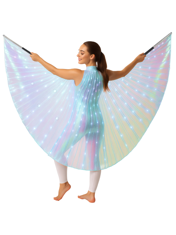 Cape irisée LED 140 cm – Ailes d’Isis lumineuses avec tiges