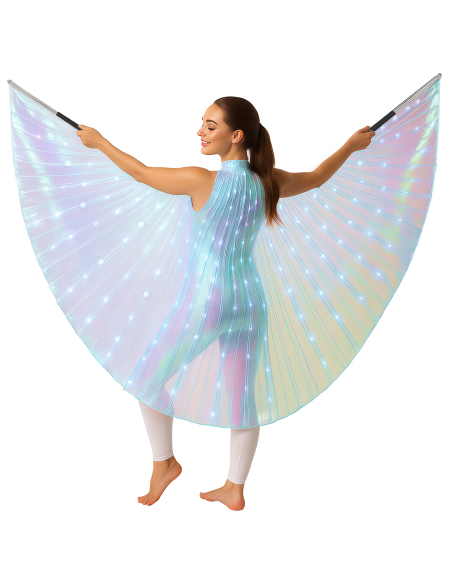 Cape irisée LED 140 cm – Ailes d’Isis lumineuses avec tiges
