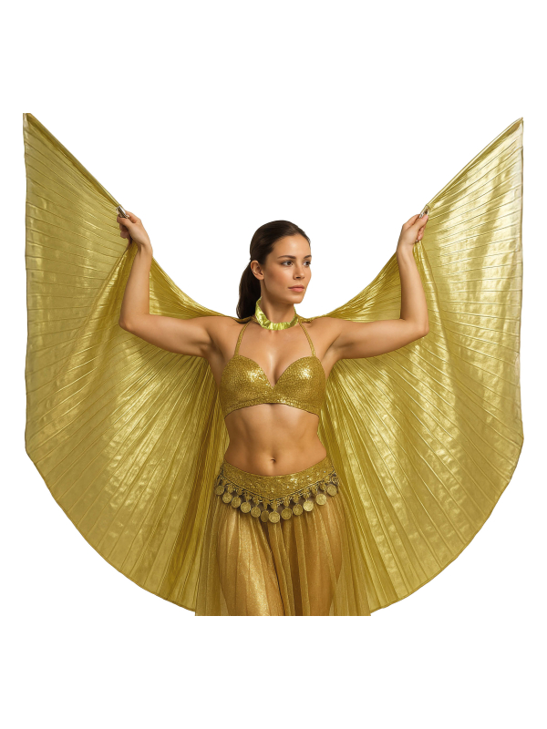 Cape plissée or 285 × 135 cm – Ailes d’Isis dorées pour danse, festival & spectacle